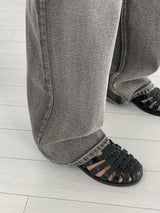Bertie Gray Washed Stitch Long Wide Denim Pants