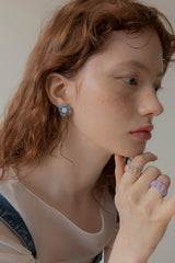ビンテージニットフラワーピアス/Vintage knit flower earring (Denim)