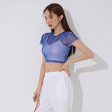4ライン メッシュ クロップ Tシャツ / TOP(9360) 4 Line Mesh Crop Tee