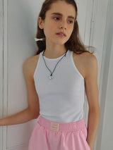 RIBBED HALTER NECK SLEEVELESS WHITE