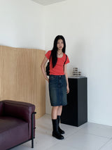 Dear Basic Ribbed Square Neck Short Sleeve T-shirt