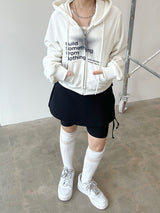 クロップドットフードジップアップ / Crop dot hood zip-up