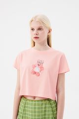 ウィッティバニートムボーイクロップTシャツ / WITTY BUNNY TOMBOY CROP T-SHIRT [SALMON]