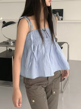 スモーキングデニムフレア ストラップスリーブレス/Piret Smoking Denim Flare Strap Sleeveless