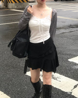 ロマンティックフリルリボンシャーリングスリーブレス