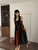 Horner Hippie Bohemian Striped Sleeveless Long Dress