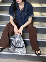 Bubel semi-cropped short-sleeved denim shirt jacket