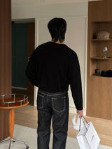 ASCLO Uネックシルケット長袖Tシャツ
