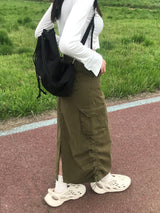 袖口シャーリング長袖T