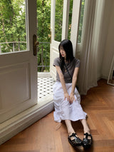 Picto layered shoulder split short sleeve T-shirt