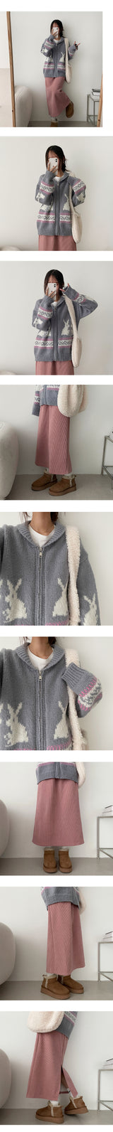 Lera Thick Cozy Rabbit Zip-Up Cardigan