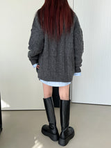 ウールVネックツイストニット/Wool V-neck Twist Knit (3color)