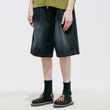 ウォッシュデニムバルミューダパンツ / 2 TUCK WASHED DENIM BERMUDA PANTS BLACK
