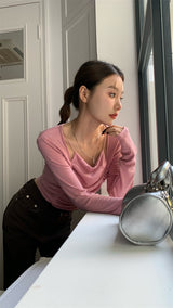 Must-have shirring long-sleeved T-shirt