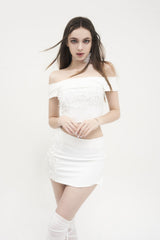 フラップメッシュリボンスカート / [Seow] Flap mesh ribbon sk, white