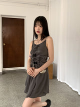 ランコフェスティバルシャーリングプリーツリボンミニワンピース / Lang Co Festival Shirring Pleated Ribbon Mini One Piece
