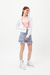 ウィッティバニースピリットグラフィッククロップフーディージップアップ / WITTY BUNNY SPLIT GRAPHIC CROP HOODIE ZIP UP [WHITE]