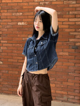 Bubel semi-cropped short-sleeved denim shirt jacket