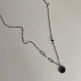 bjj ダブルサイドマザーオブパールオニキスコインビーズネックレス/bjj Double-sided mother-of-pearl onyx Coin Beads Necklace