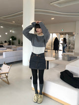 レイヤーボートネックショートニット
