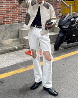 トレジャークロップドレーシングレザージャケット / OA Treasure Cropped Racing Leather Jacket (2 colors)