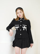 ツイードパールカチューシャ/tweed pearl hairband black