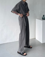 リネンベルトワイドスラックス / ECT linen belt wide slacks (4 colors)