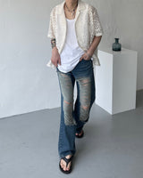 レースオープンカラーシャツ/FL lace open collar shirt (2 colors)