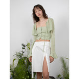 リブドシェルボタントップ / RIBBED SHELL BUTTON TOP - GREEN