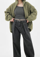 ケーブルハイネックジップアップカーディガン / Cable high neck zip-up cardigan (6color)