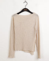 Eloui Pleats Unbalanced Slit Long-Sleeved T-shirt