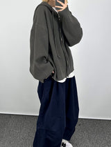 ウォームフーデッドニットジップアップ/Warm hooded knit zip-up