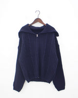 カラプレッツェルニットジップアップ / Kara pretzel knit zip-up (5color)