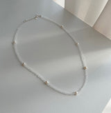 淡水パールトランスペアレントクリスタルチョーカーシルバーネックレス/cct Silver 925 Fresh Water Pearl Transparent Crystal Choker Silver Necklace