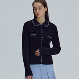 Embroidery collar knit top - Black (6674923094134)
