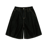 ディープタックポイントデニムバミューダパンツ / deep tuck point denim bermuda shorts - BLACK