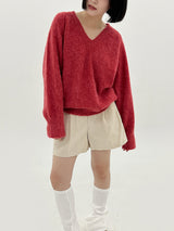 Vネックブラッシュアルパカニット/V-neck brush alpaca knit (2color)