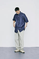 フロントシームウォッシュドデニムシャツ / FRONT SEAM WASHED DENIM SHIRT INDIGO