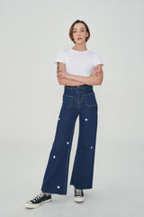 ワイドフィットハートシェープ刺繡ジーンズ/WIDE FIT HEART SHAPE EMBROIDERY JEAN [6887]