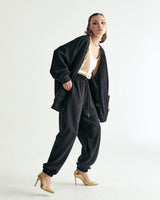 UNISEX LABEL POINT SOFT SWEAT CARDIGAN W - BLACK (6636052250742)