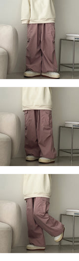 Bicol String Pleated Cargo Wide Pants