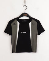 エンバースポーティ配色ラウンド半袖Tシャツ/ Enver sporty color matching round short-sleeved T-shirt
