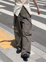リウーストリングビッグポケットコットンロングワイドパンツ / Riwoo  String Big Pocket Cotton Long Wide Pants