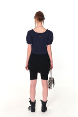 PUFF BUTTON BLOUSE (NAVY)