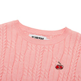 スモールチェリーケーブルクロップ丈のショットスリーブニット／SMALL CHERRY CABLE CROP SHORT SLEEVE KNIT [SALMON PINK]