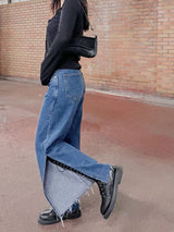 ワイドフィットスリットデニムパンツ/WIDE FIT SLIT MEDIUM BLUE DENIM PANTS [16634]