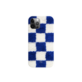 fluffy check hard case-blue