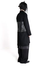 Leather Biker Paneled Wool Coat
