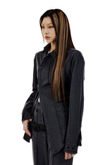 UNBALANCED BUTTON STRAP SHIRT (CHARCOAL) (6654718050422)