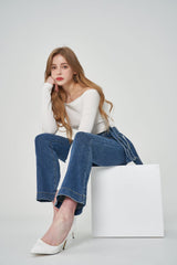 セミブーツカットハイスパンデックスサスペンダーデニムパンツ/SEMI BOOTSCUT HIGH SPANDEX SUSPENDER DENIM PANTS [6677]